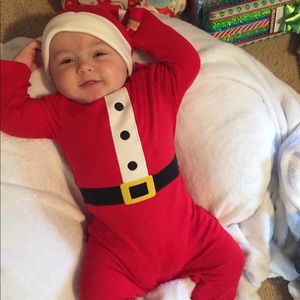 Carters Red Santa One piece with hat.